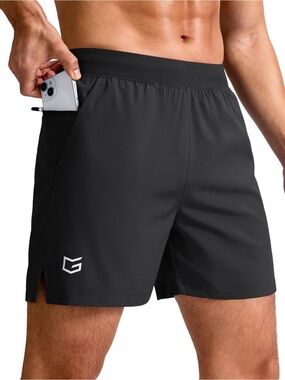 G Gradual Men's Polyester 5" Shorts w/ Zipper Pockets Black 2XL Plus Size